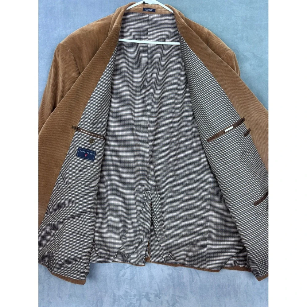 Saddlebred Mens Corduroy Blazer Tan Brown Sport Coat 56R Cotton 2-Button Lined